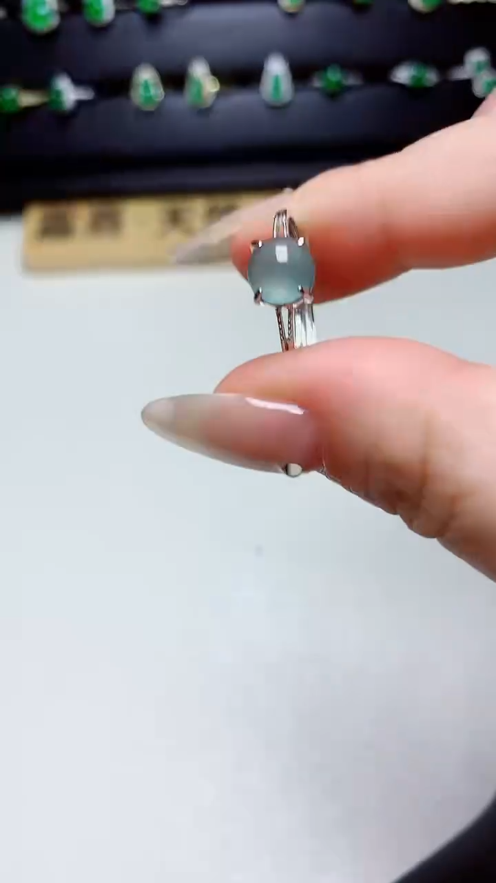 翡翠戒指银S925镶嵌天然翡翠s925银镶嵌