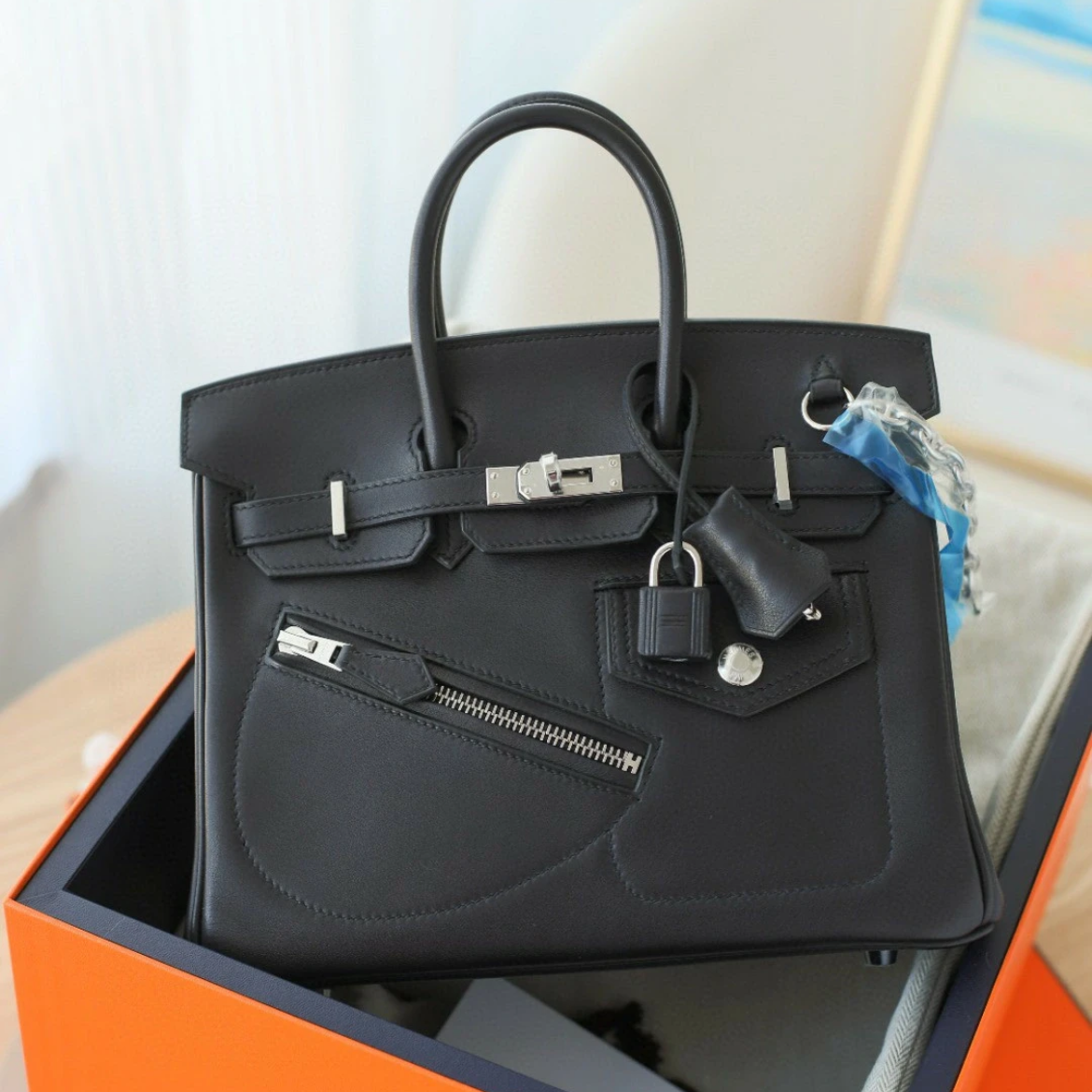 99新 Hermes/爱马仕 BK25手提包/Rock黑银W刻/251208VHH7S10