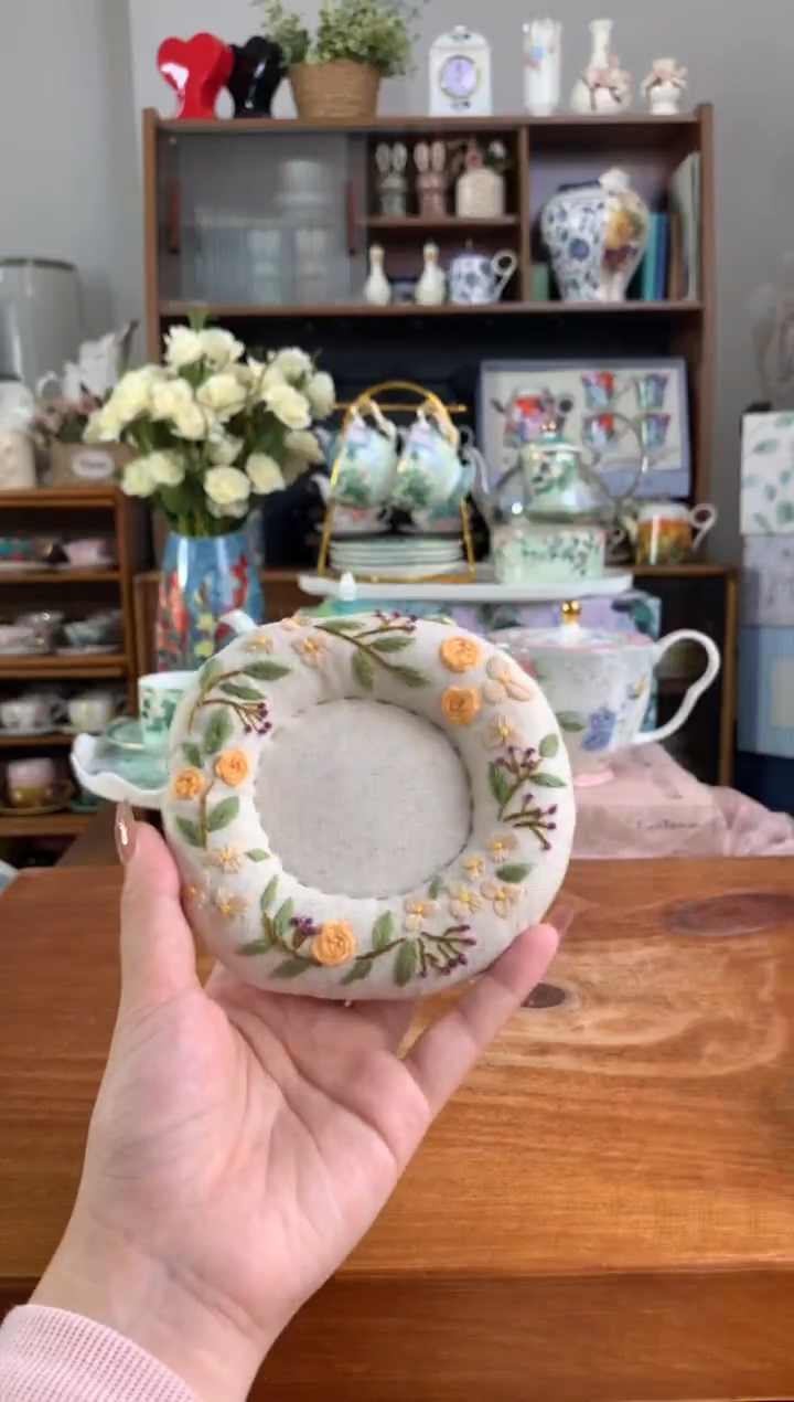 陶瓷【413】黄玫瑰纯手工刺绣杯垫
