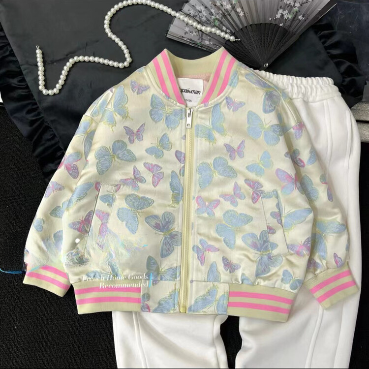 【丫丫童品】2025春季新款女大童女童时尚宽松织金棒球服-A045