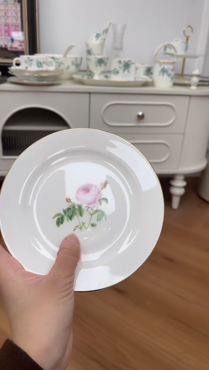 杯玫瑰高骨骨瓷吐骨碟