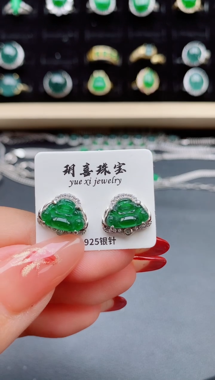 【闪购商品】翡翠耳饰银S925镶嵌585080