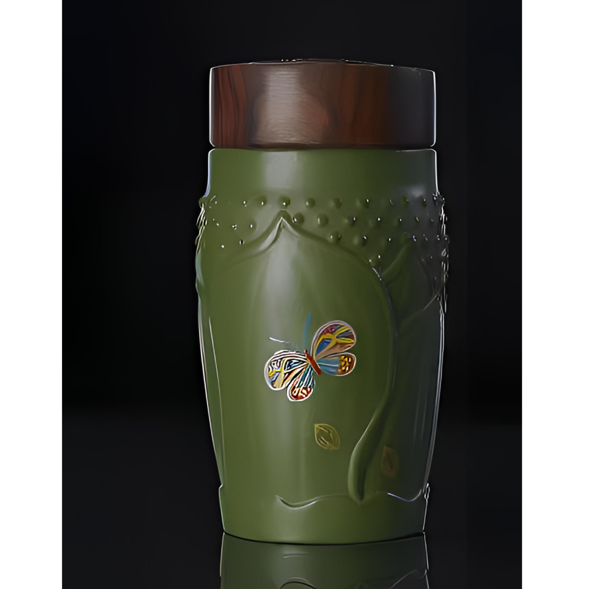 【荷荷美美】 双层浮雕宜兴紫砂便携随身杯