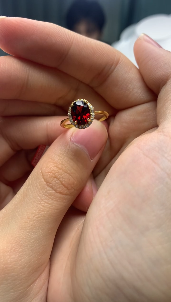 银S925镶嵌戒指石榴石J32-3