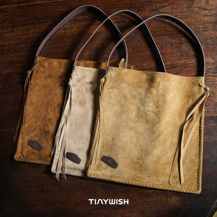 TINYWISH微许 流苏包 女士时尚反绒胎牛真皮波西米亚风单肩托特包