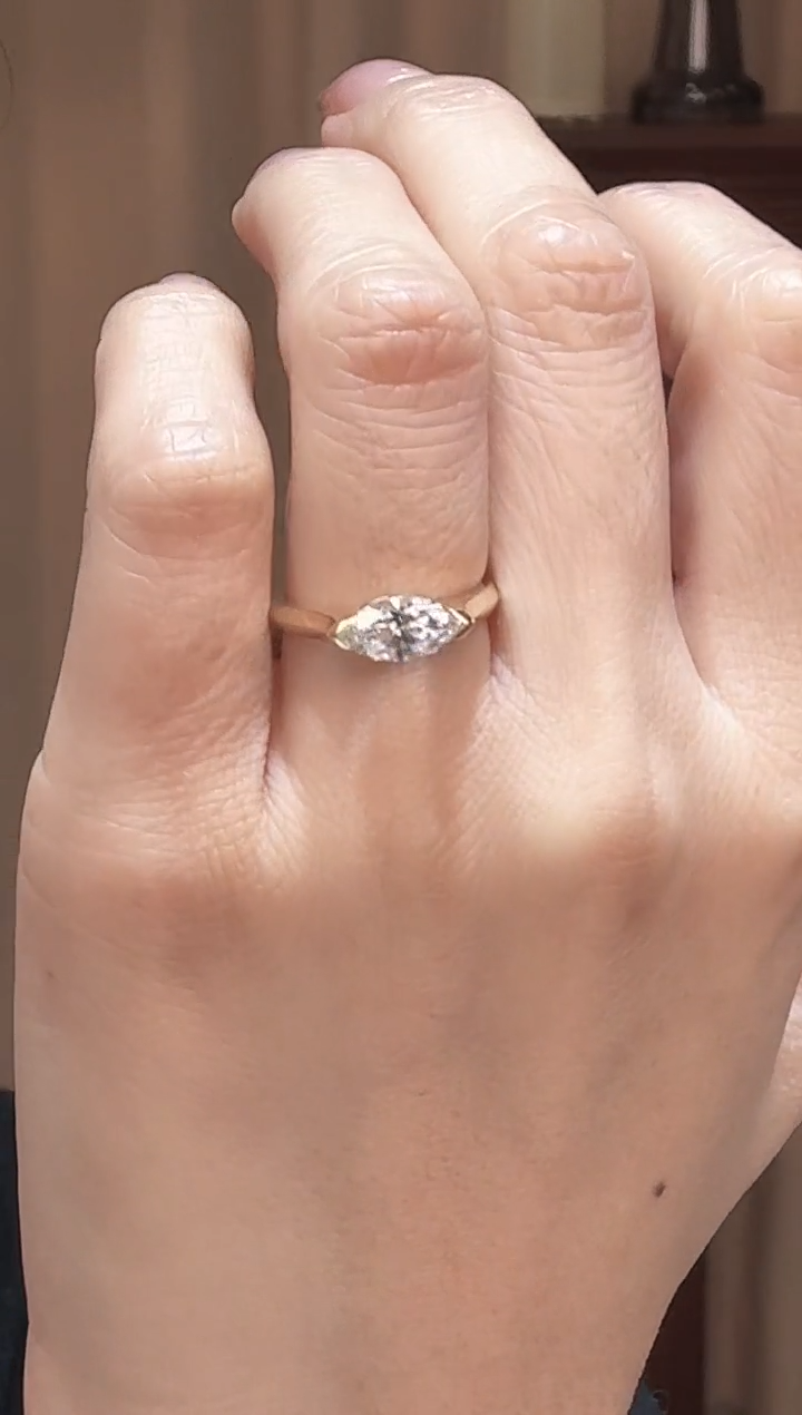 18K金镶嵌实验室培育钻石1卡马眼戒指k黄 15戒圈