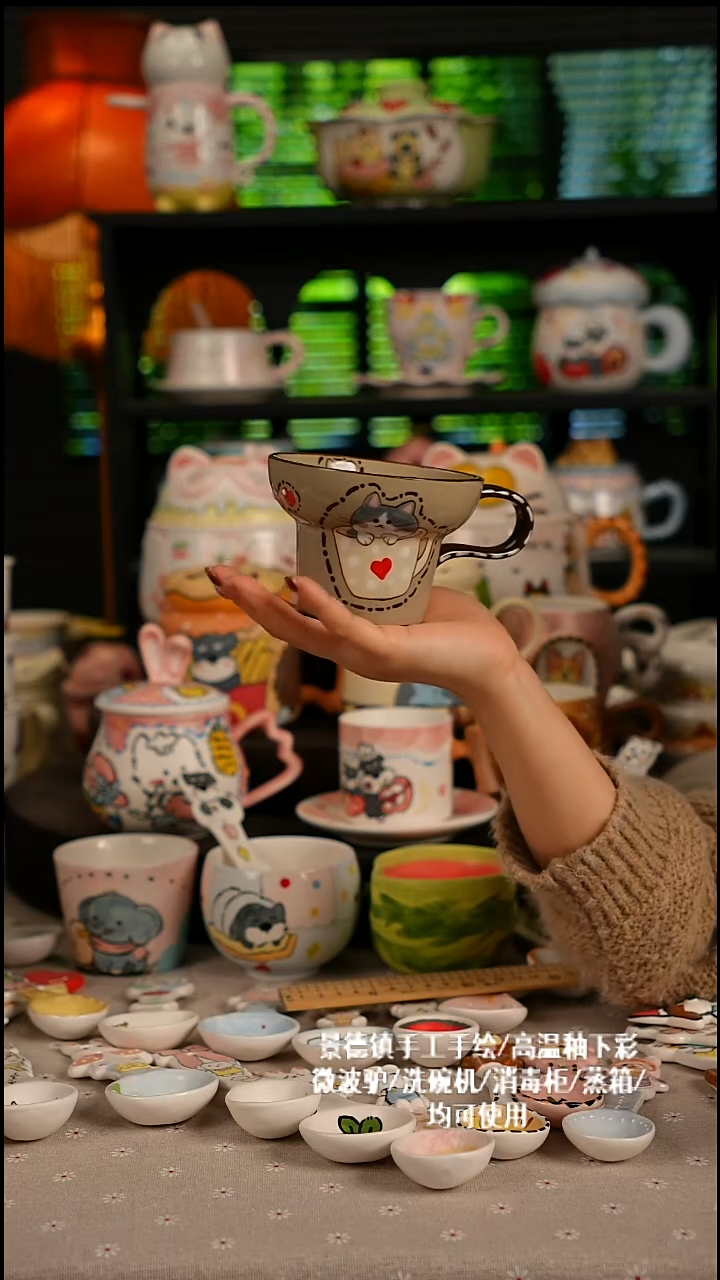 陶瓷无盖款景德镇高温釉下彩纯手绘创意瓷 默认微瑕 不退不换