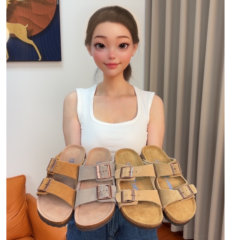 3CM出口博肯鞋半托真皮女款休闲懒人鞋时尚百搭夏季软木二字拖女