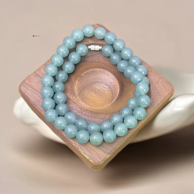 【佳玺精选】193 天然玉石 妈妈链 且末蓝天空蓝10mm