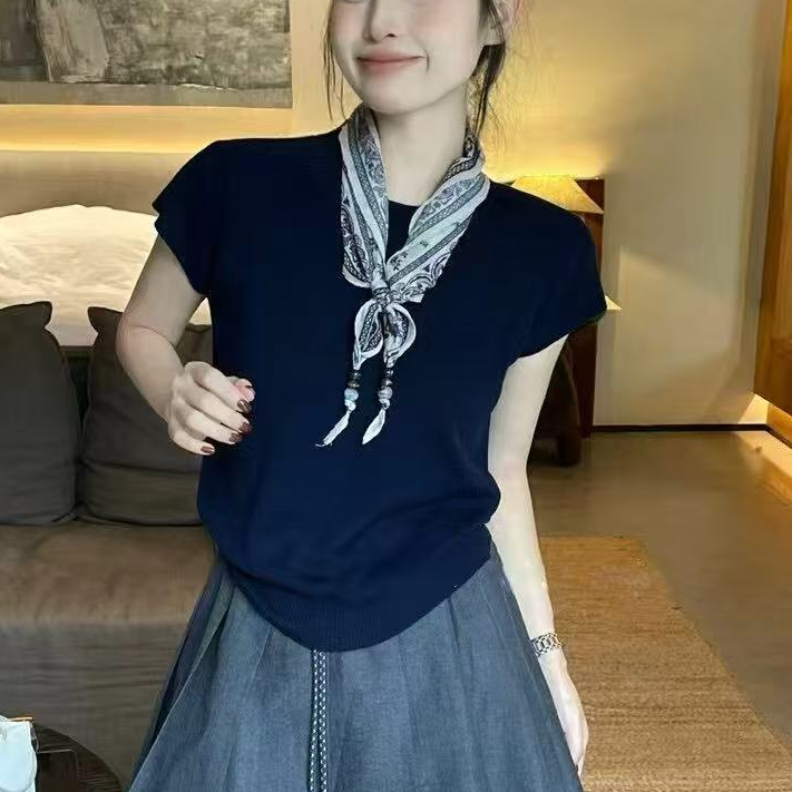 弹力柔软短袖T恤～秋季新款舒适修身百搭纯色时尚显瘦女半高领上衣