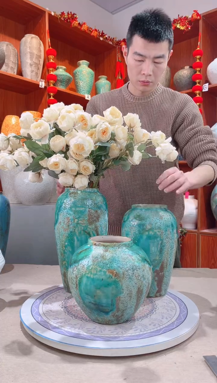 【闪购商品】瓶草原绿 三件套 陶瓷花瓶 无花