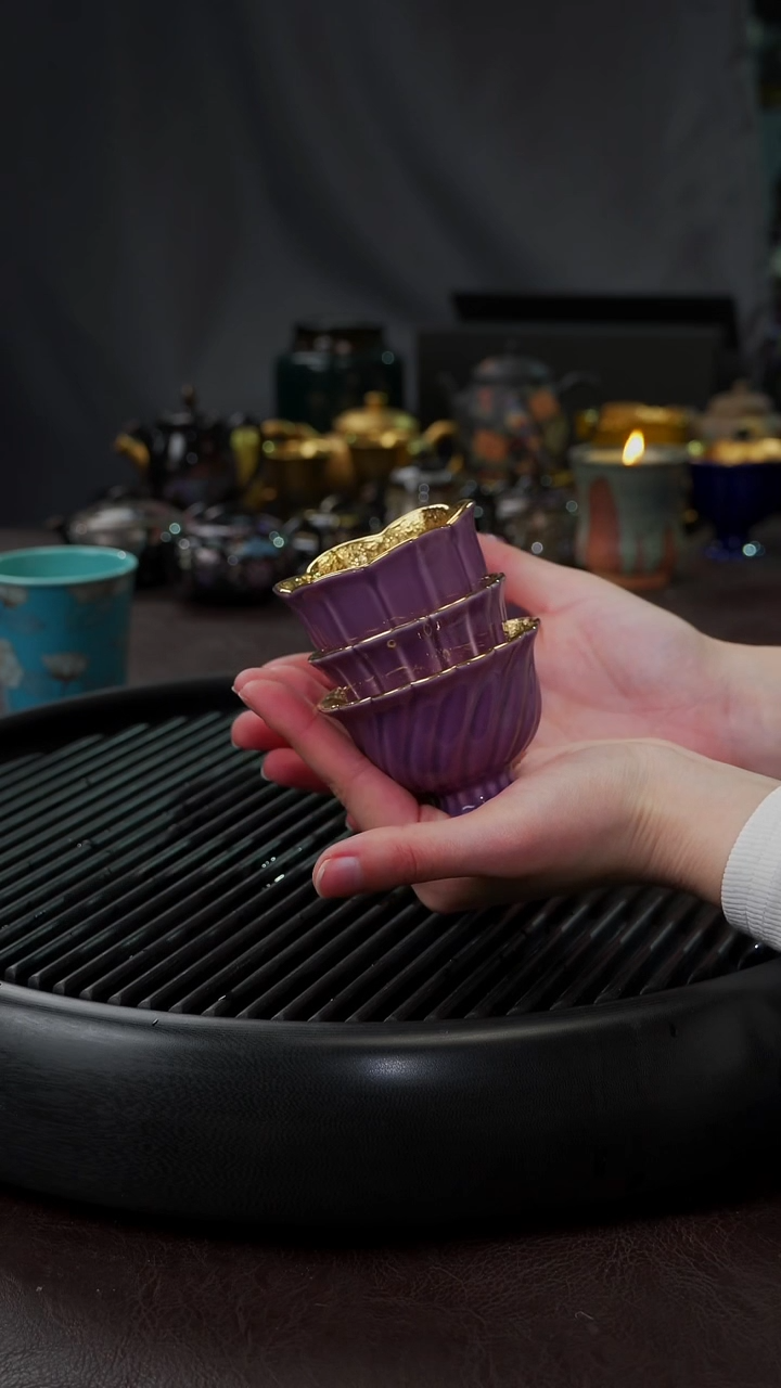 【闪购商品】杯【宜景窑紫罗兰鎏金】3只套组