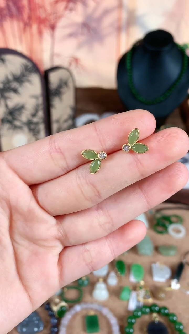 银S925镶嵌和田玉耳饰1