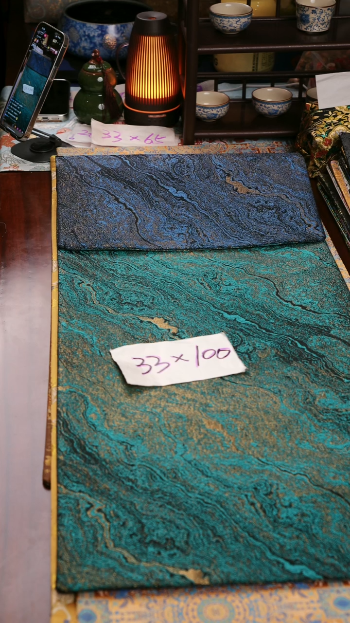 【鎏金蓝绿双面】中国风干泡织锦茶席33*100