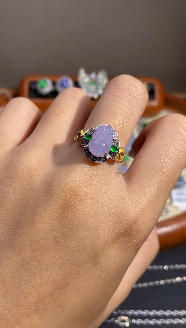 【闪购商品】翡翠戒指18K金镶嵌戒指