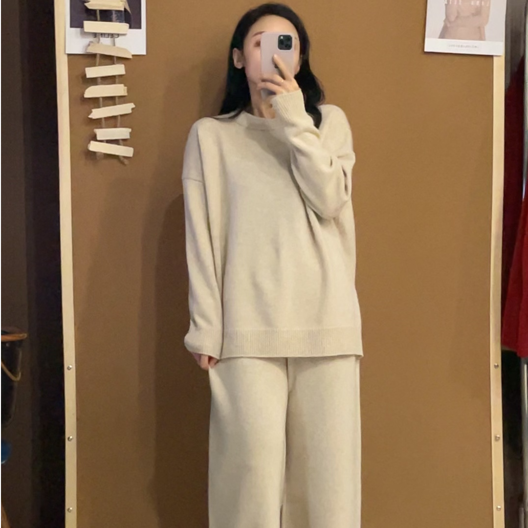 【100%纯山羊绒】圆领加厚针织上衣女 简约百搭