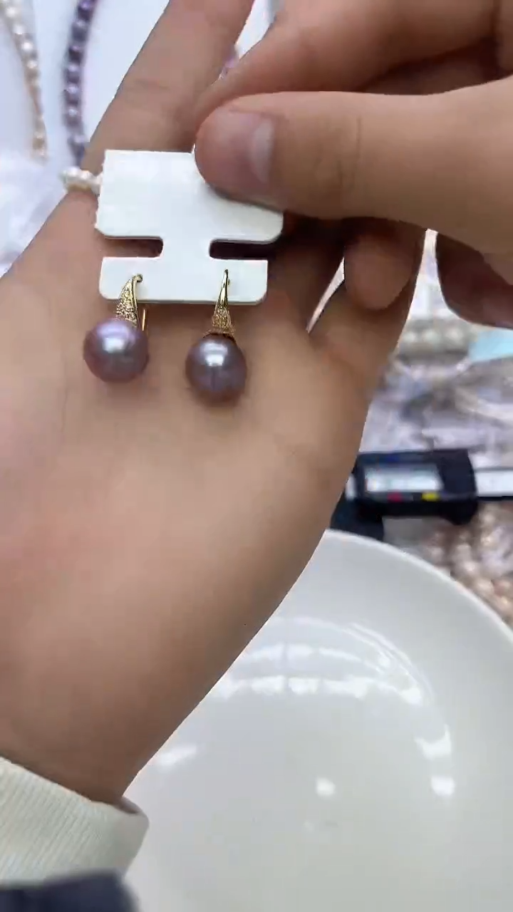 未镶嵌耳饰淡水珍珠紫色系耳饰