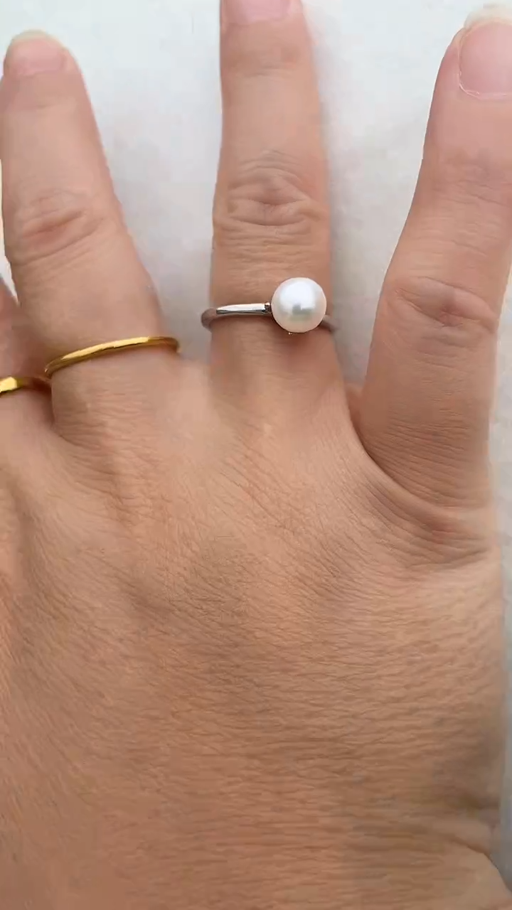 戒指银S925镶嵌淡水珍珠6-7mm珍珠戒指