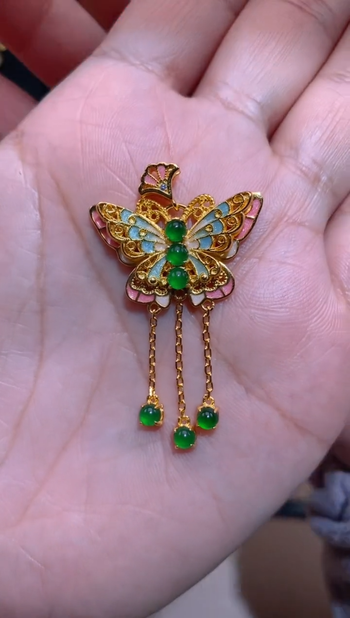 【闪购商品】翡翠吊坠(不含链)银S925镶嵌蝴蝶