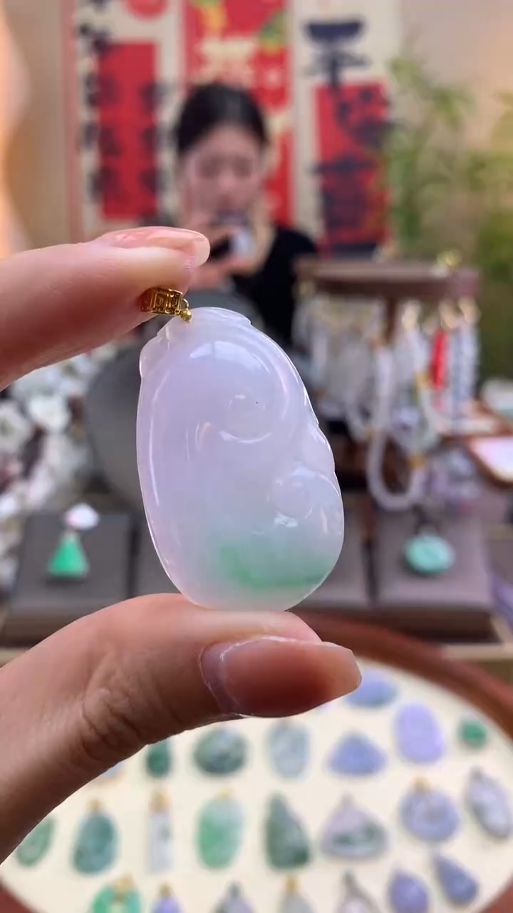 【闪购商品】翡翠颈饰18K金镶嵌如意