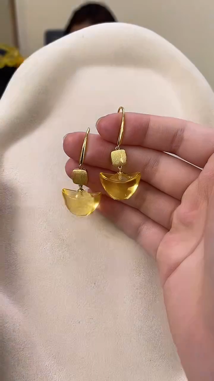琥珀未镶嵌耳饰耳环