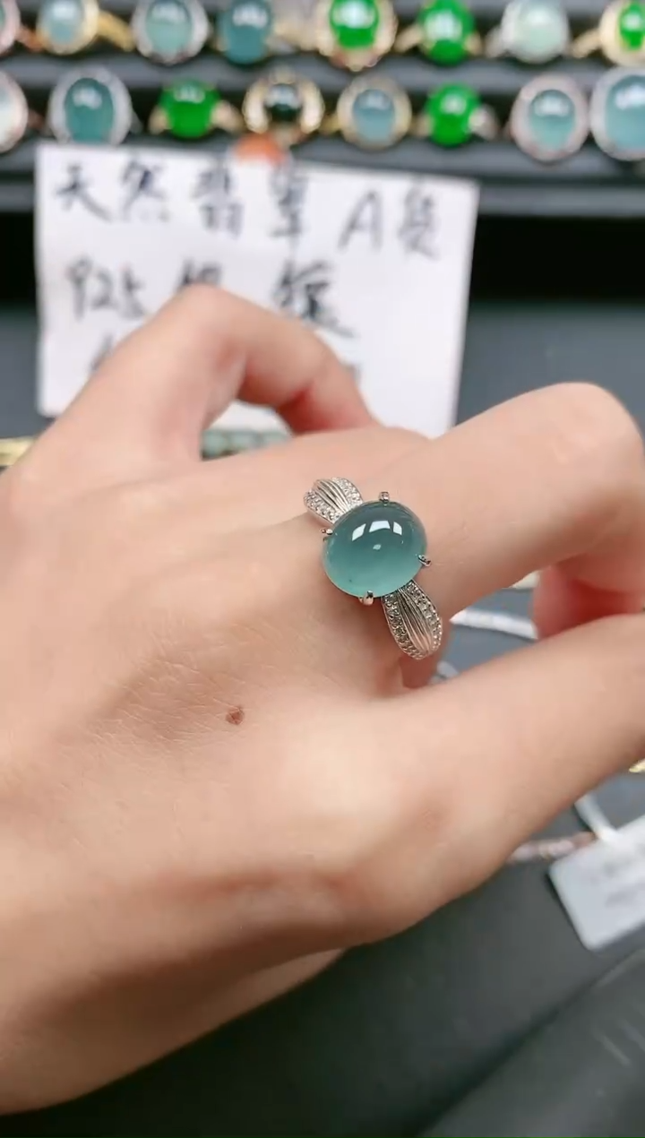 翡翠戒指银S925镶嵌111111