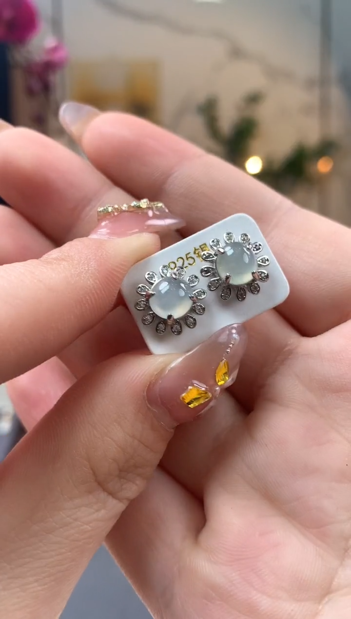 【闪购商品】翡翠耳饰银S925镶嵌耳饰