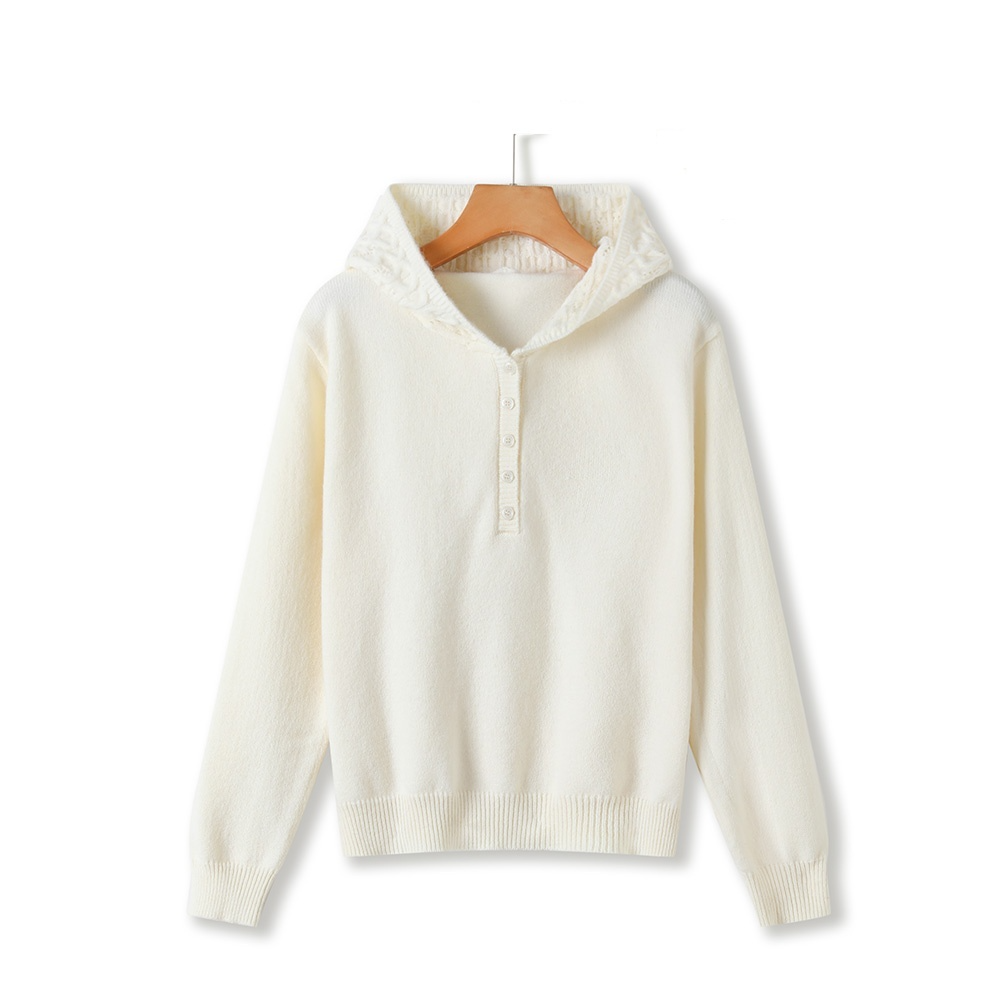 勾花帽衫~柔软亲肤肌理感半开领宽松气质连帽针织衫1315-8