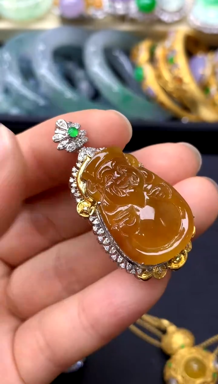 颈饰18K金镶嵌翡翠557-中国好珍宝