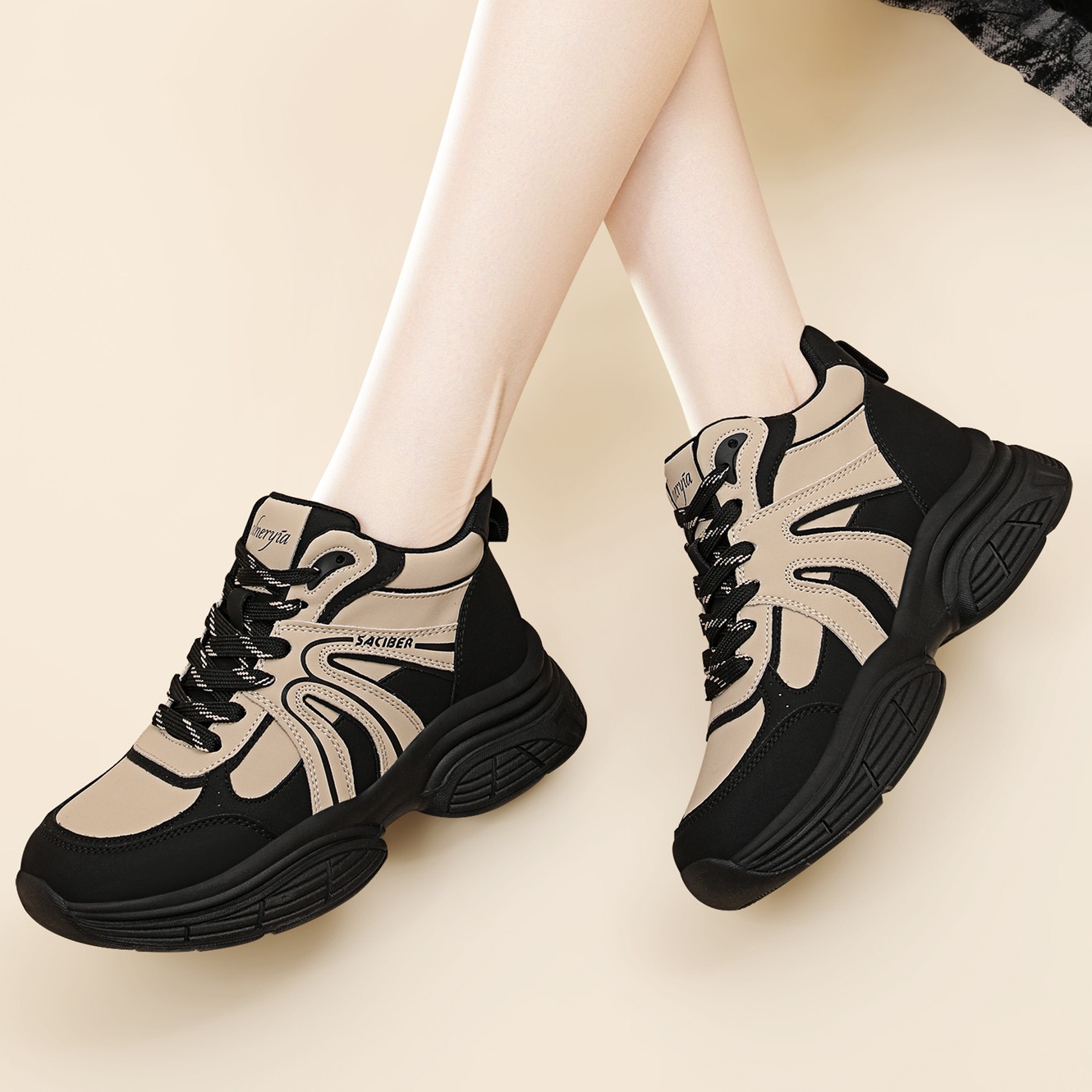 新款牛皮加绒老爹鞋1151510黑色