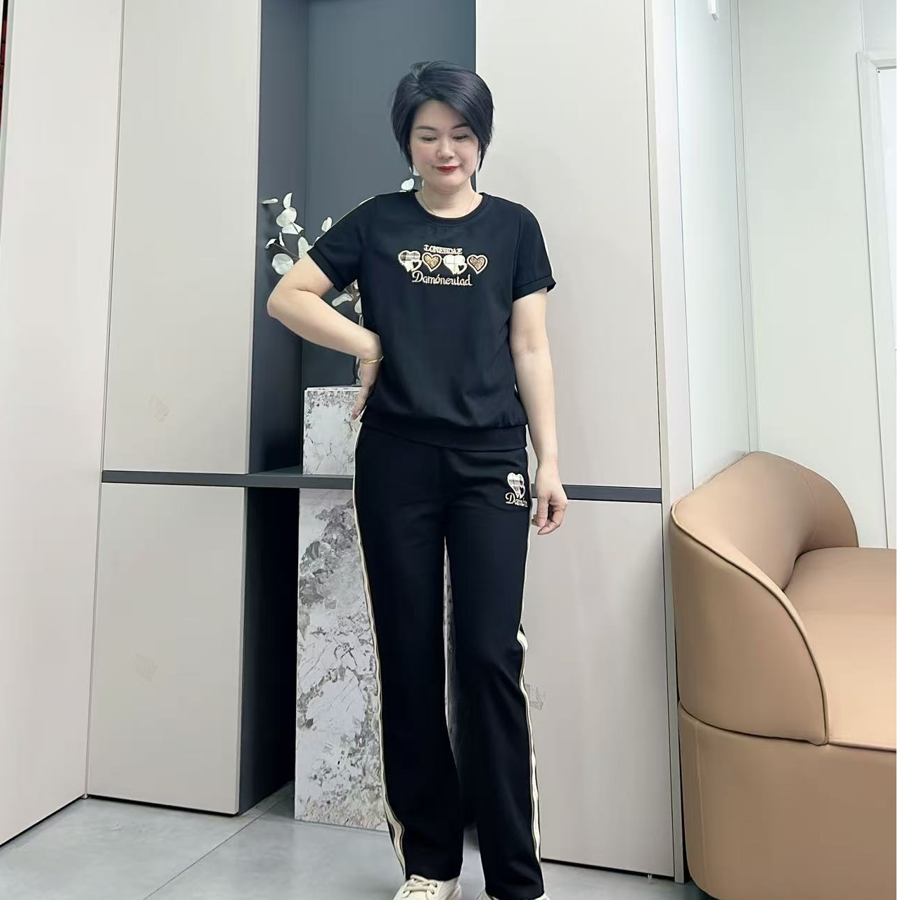 28706夏季新款时尚休闲运动套装宽松显瘦百搭洋气减龄两件套
