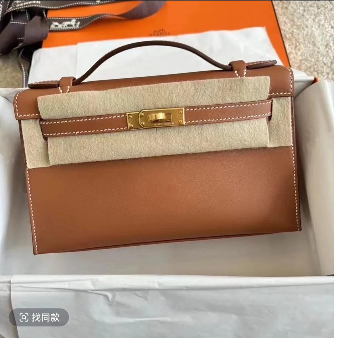 未使用 Hermes/爱马仕 小花Jerry KELLY 一代 金棕 B刻金扣包