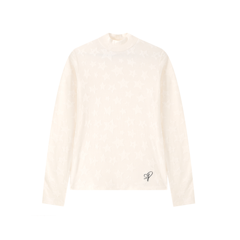 F426国潮牌秋冬新款五角星提花肌理半高领打底衫长袖修身内搭7727