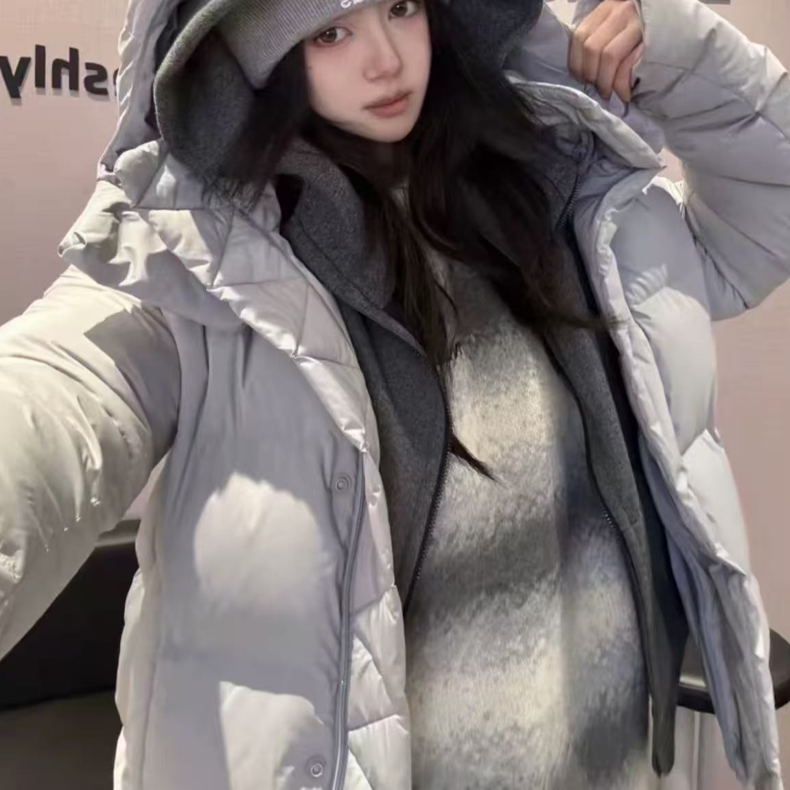 五格羽绒服百搭低保和色气质立领连帽户外羽绒韩版