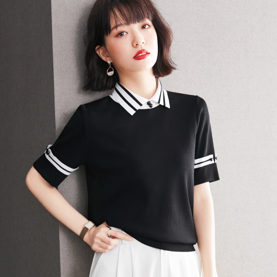 1025 春季新款长袖POLO衫高雅端庄打底衫女