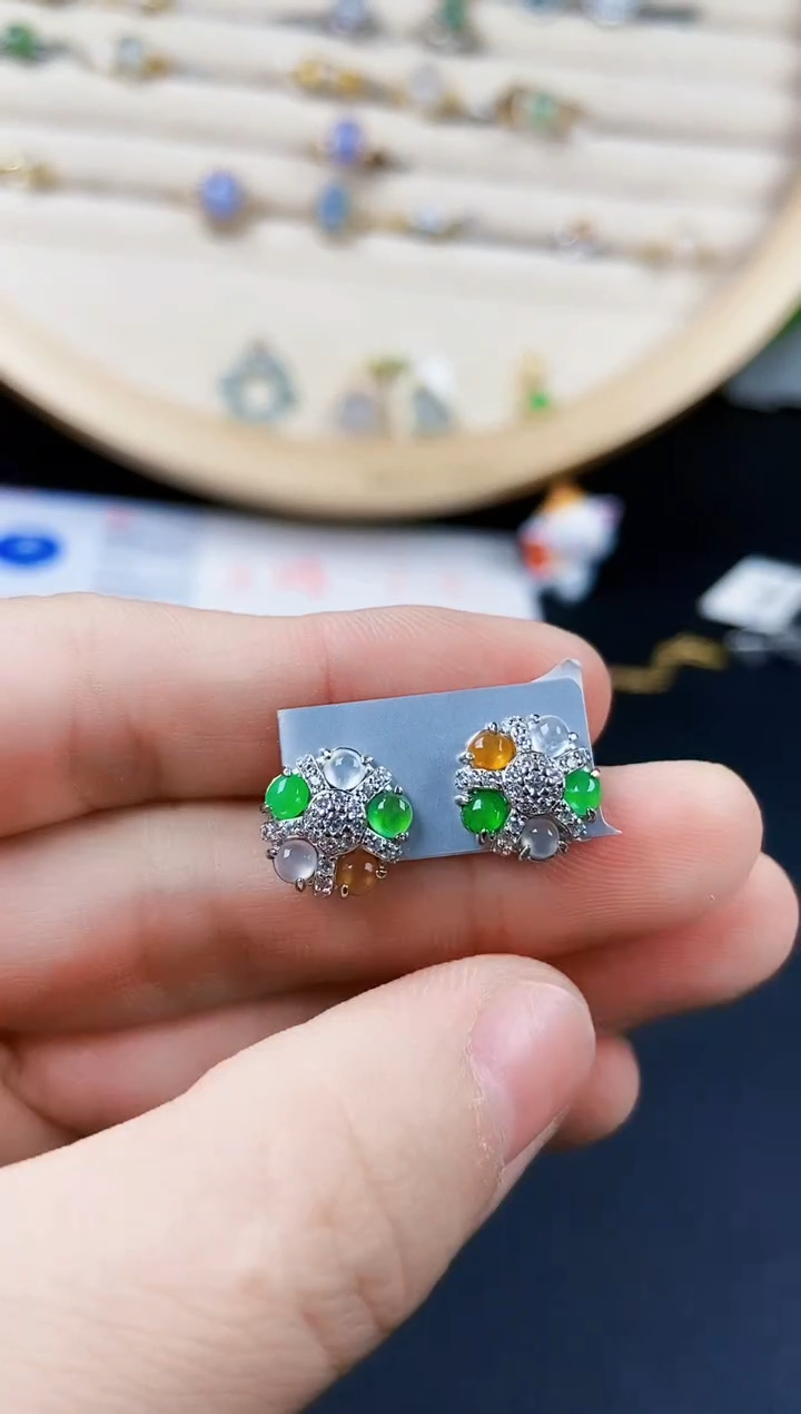 【闪购商品】翡翠银S925镶嵌耳饰54646464