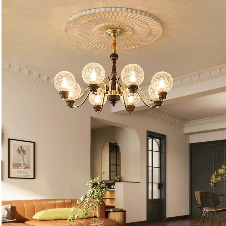 中古风格复古法式主实木玻璃吊灯餐厅小户型客厅中山灯具装修