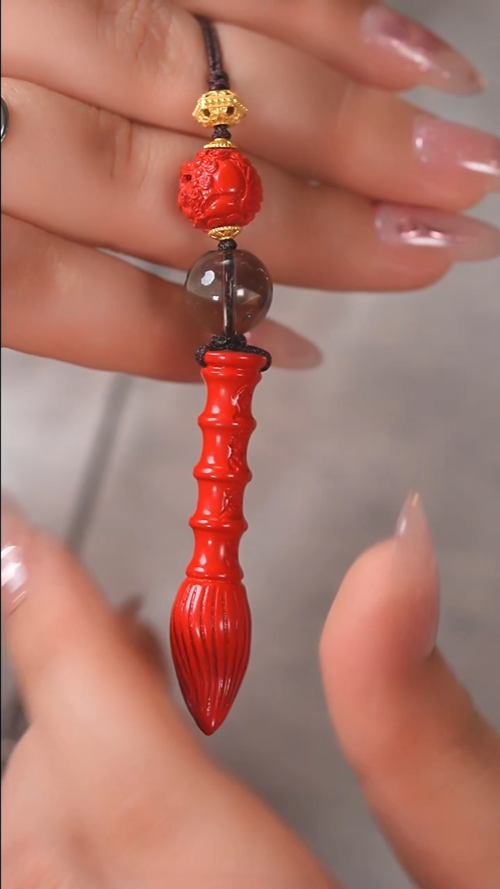 天然辰砂E2727  天然 朱砂文昌笔 挂件