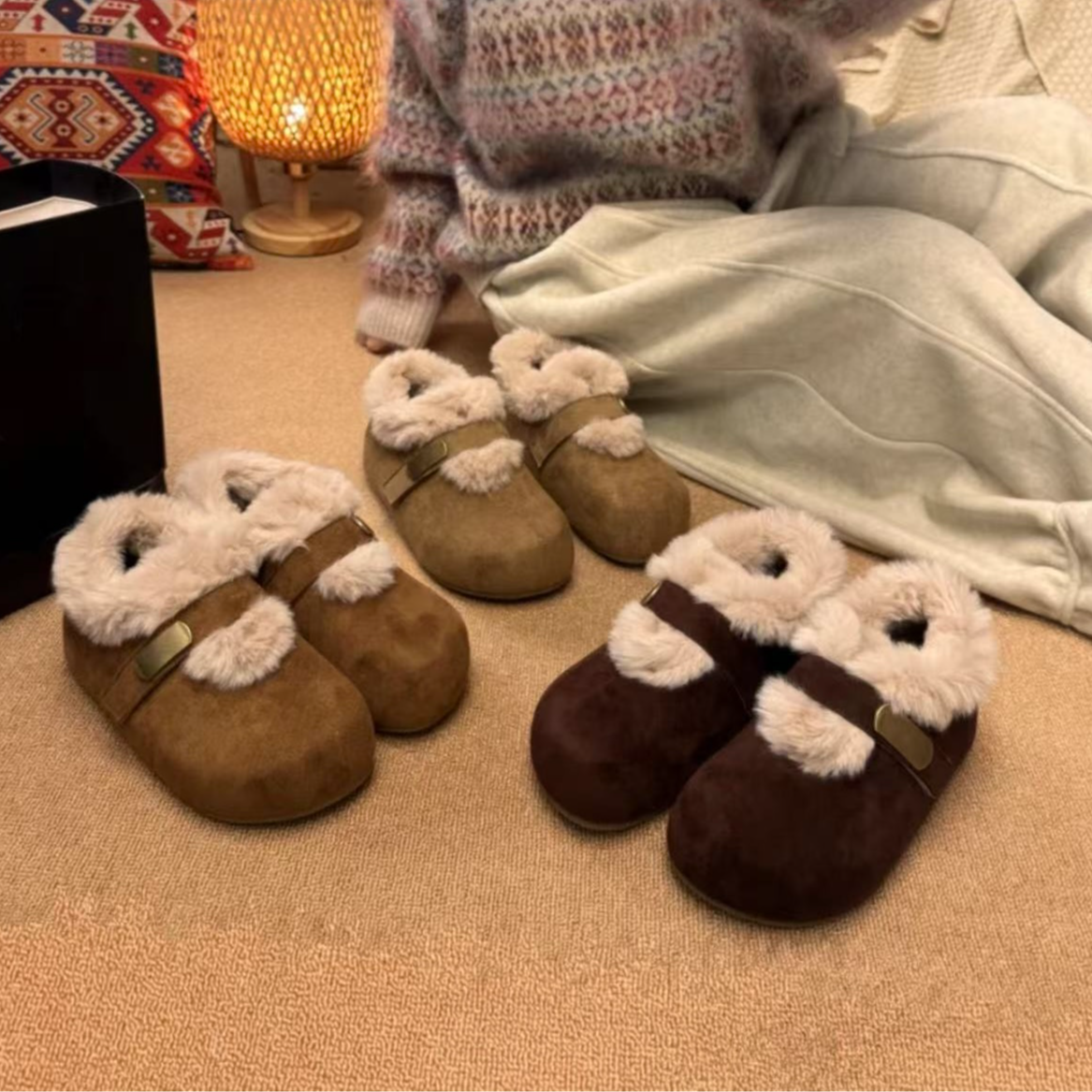 复古内增高勃肯2025新款冬季加绒保暖雪地棉鞋一脚蹬毛毛鞋子