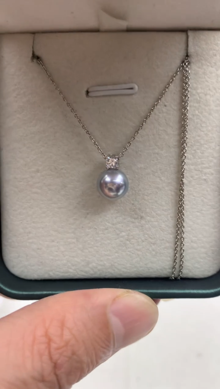 银S925镶嵌ff海水珍珠akoya灰珠吊坠（赠链）