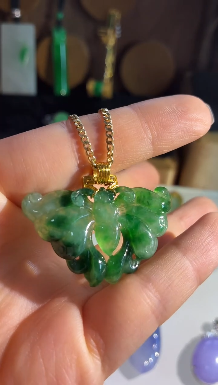 吊坠(不含链)18K金镶嵌翡翠吊坠