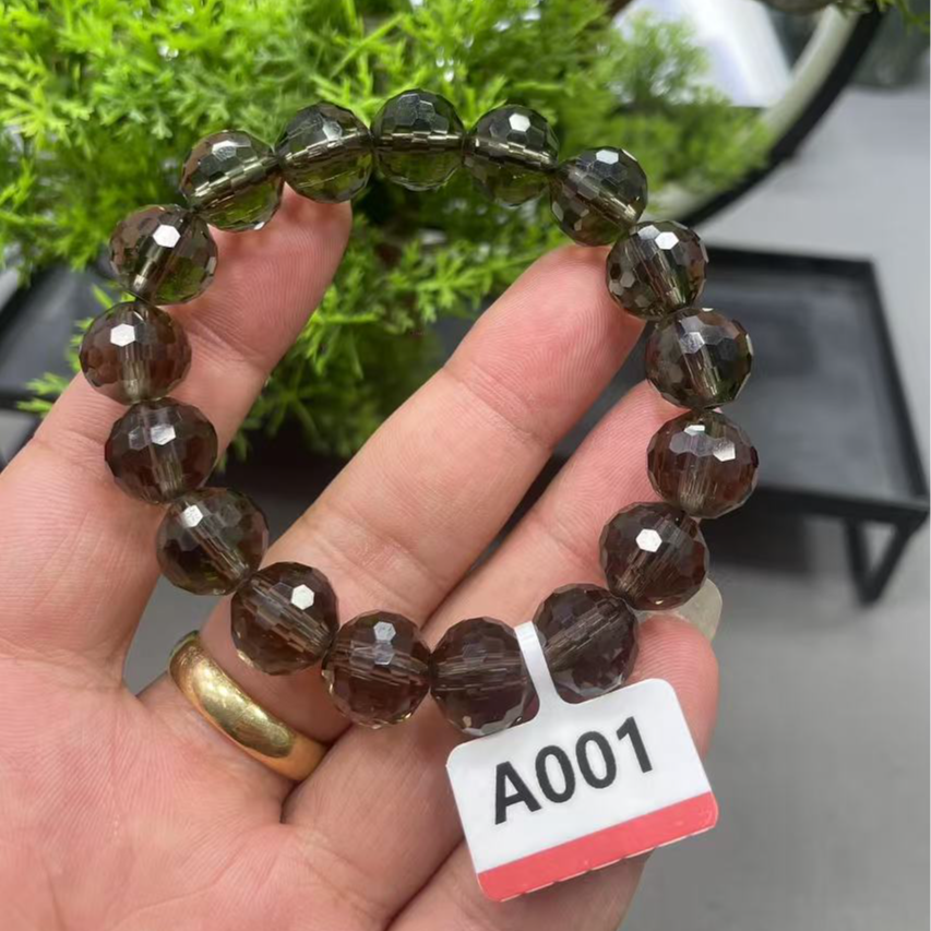 A001茶水晶切面单圈手串