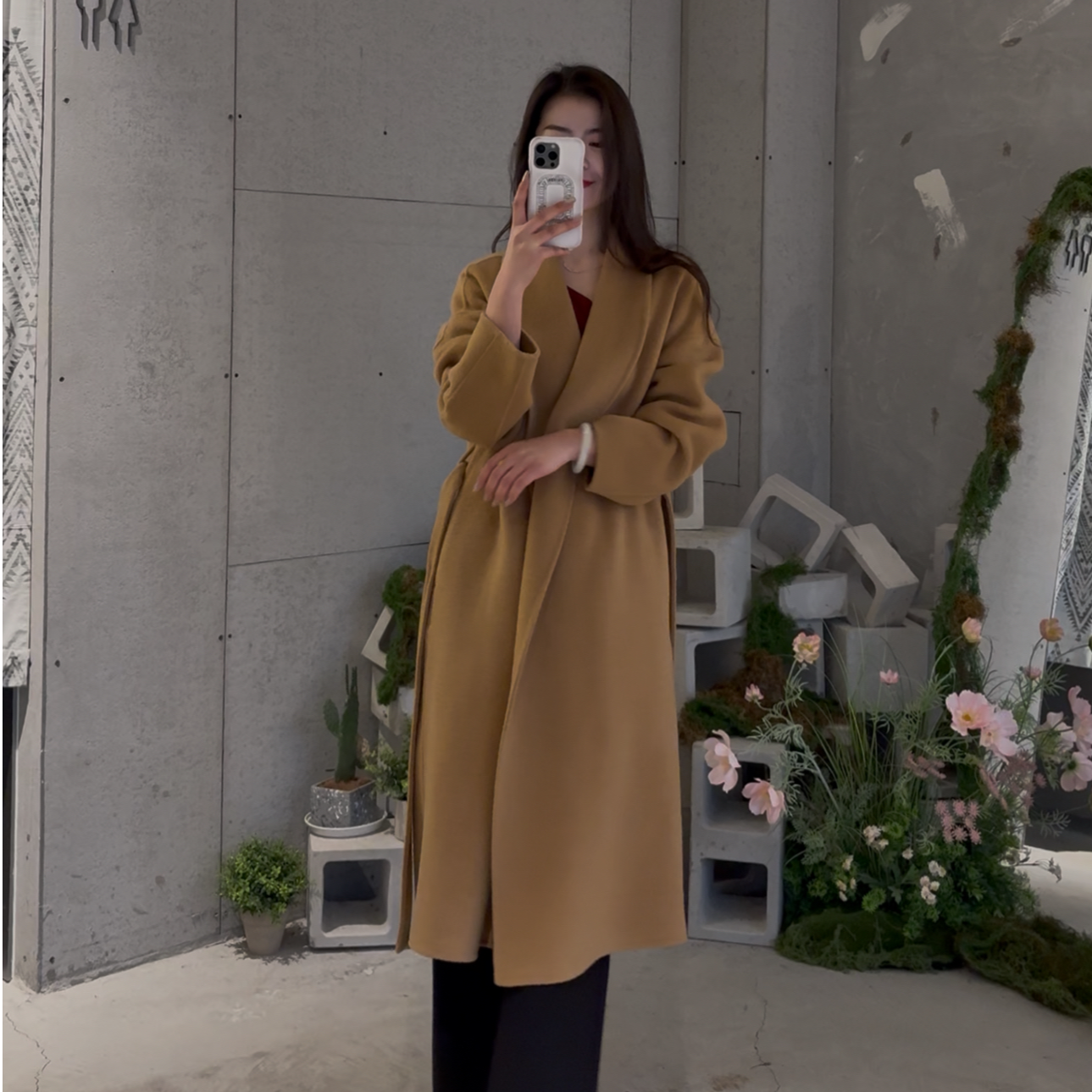 浴袍款100羊毛秋冬加厚长款大衣时尚气质宽松冬季百搭中长款韩版