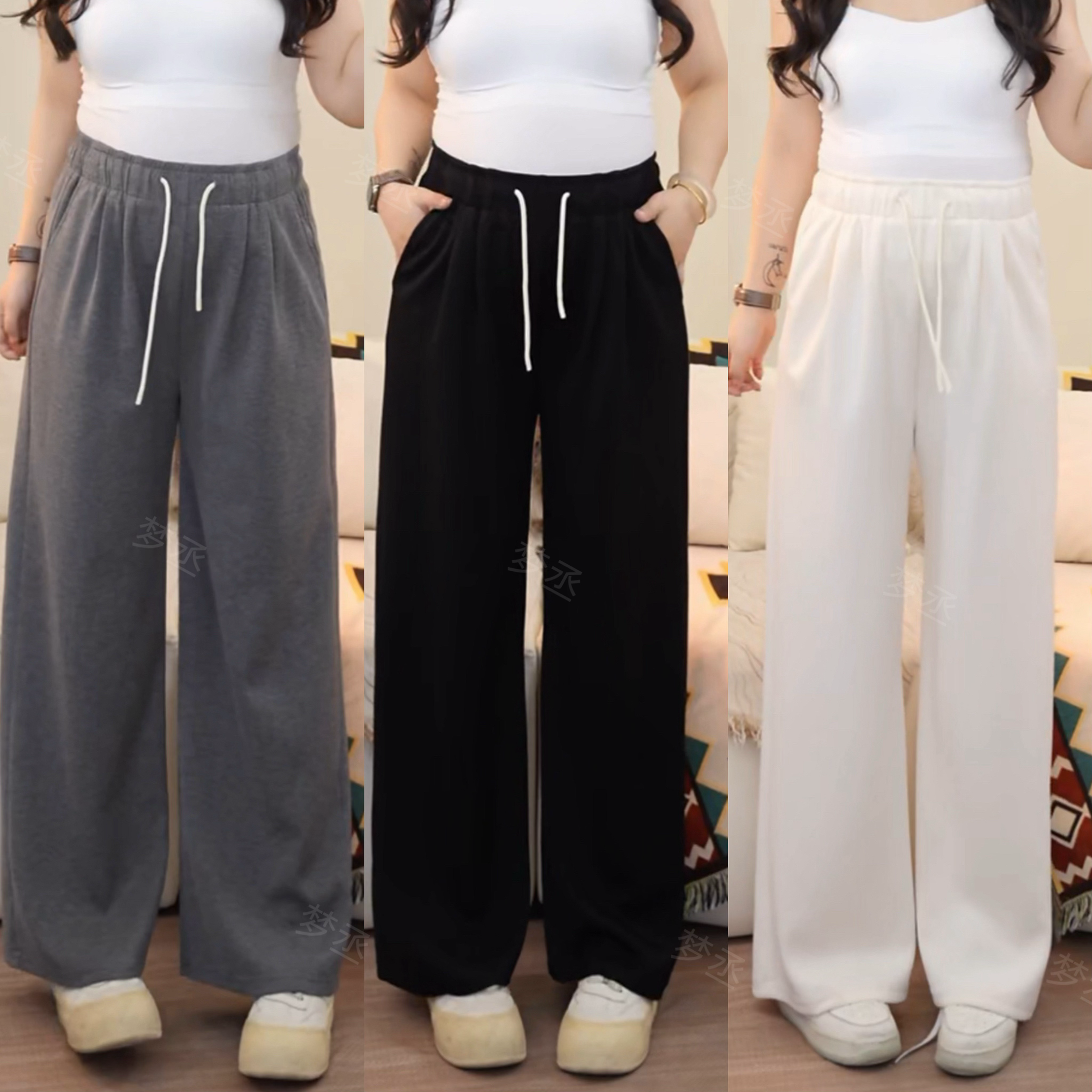 梦丞-大码女装秋冬抽绳弹力柔软宽松显瘦遮肉休闲时尚百搭阔腿裤