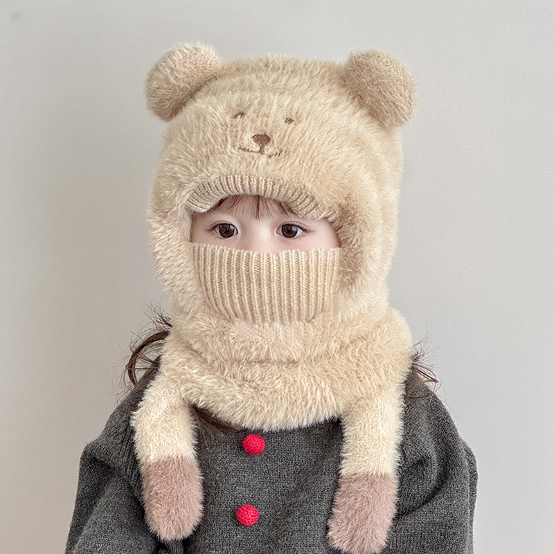 儿童帽子围巾一体冬季口罩保暖加厚男童男女童会叫的宝宝毛绒帽子
