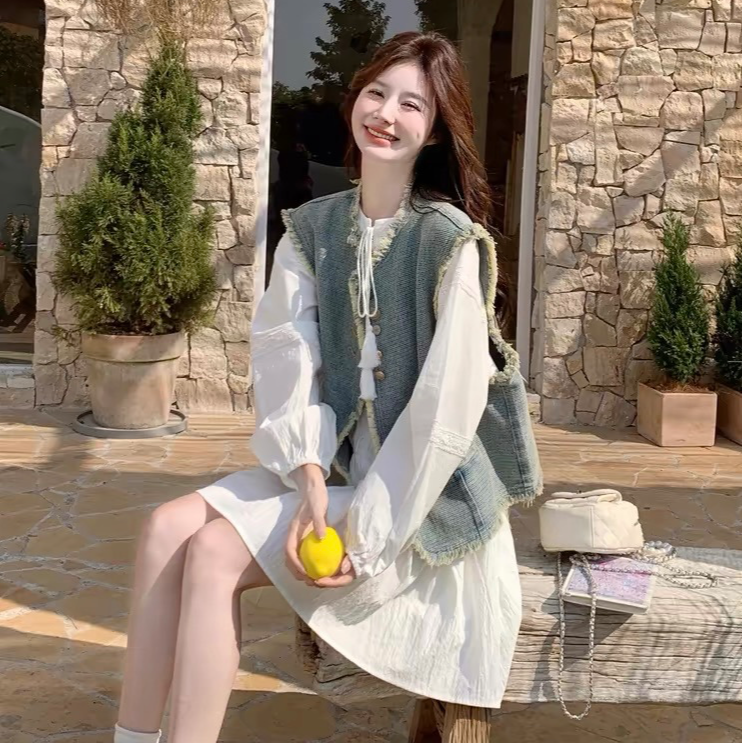 秋季夏季宽松韩版小香风网红背心上衣显瘦少女风时尚套装复古