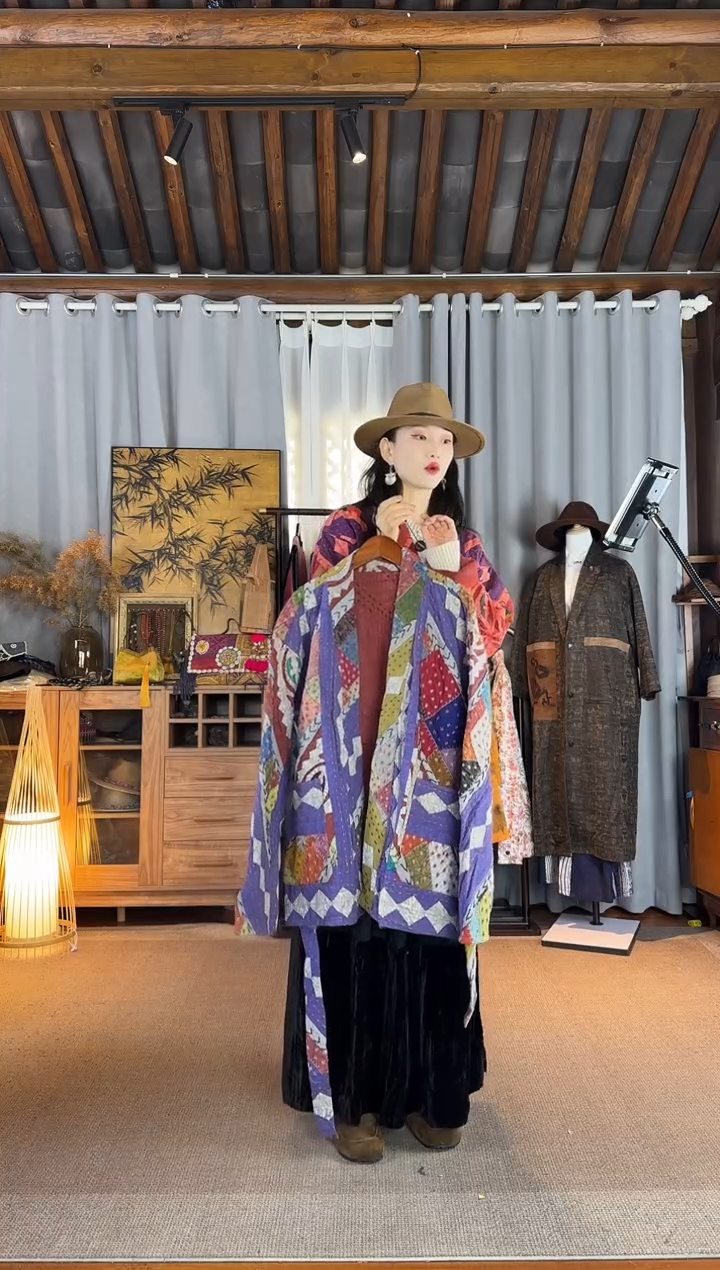 D*梅设计师款彩色贴布绣绑带外套