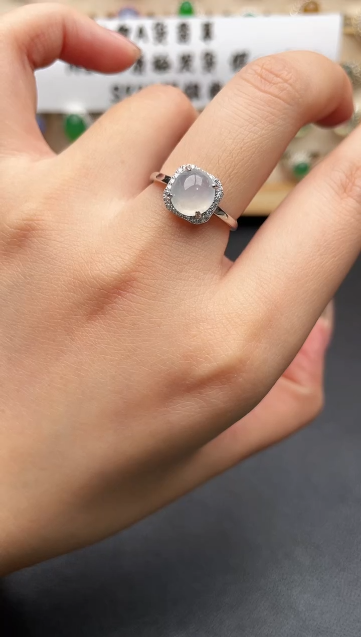 银S925镶嵌戒指翡翠一物一证一礼盒