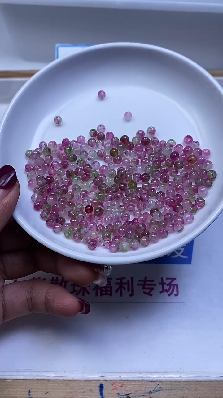 未镶嵌散珠碧玺E559 西瓜碧玺4mm100个9.9元