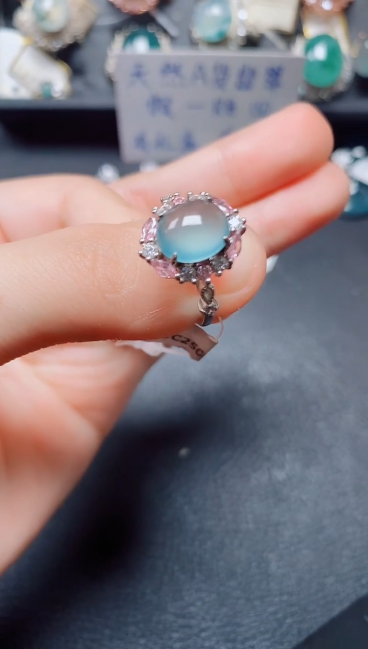 翡翠戒指银S925镶嵌翡翠